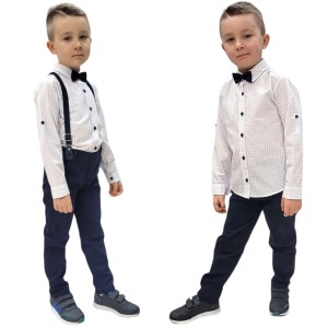 Komplet elegancki wizytowy 98/134 cm - Granatowe wzorki 