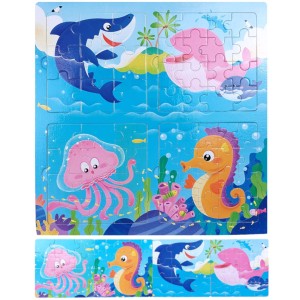 PUZZLE DREWNIANE 4 UKŁADANKI 64 EL - OCEAN