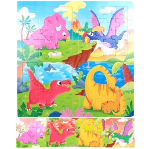 PUZZLE DREWNIANE 4 UKŁADANKI 64 EL - DINOZAURY