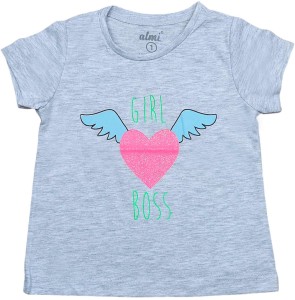 KOSZULKA DZIEWCZĘCA KRÓTKI RĘKAW SZARA - GIRL BOSS