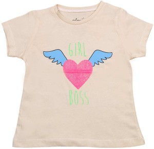  KOSZULKA DZIEWCZĘCA KRÓTKI RĘKAW  BEŻOWA - GIRL BOSS