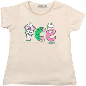  KOSZULKA DZIEWCZĘCA KRÓTKI RĘKAW BEŻOWA - ICE 