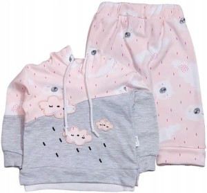 KOMPLET DRESOWY SPODNIE BLUZA Z KAPTUREM - CHMURKI 