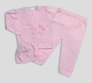 KOMPLET DZIEWCZĘCY DZIANINOWY Z CZAPECZKĄ