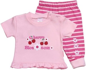 KOMPLET NIEMOWLĘCY KOSZULKA SPODENKI RÓŻOWY - WISIENKI