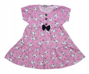  Sukienka dziewczęca bawełniana 80/92 cm różowa - Króliczki