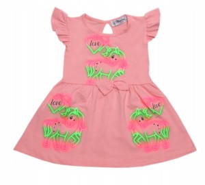 Sukienka dziewczęca bawełniana 80/98 cm neonowa - Unicorn 