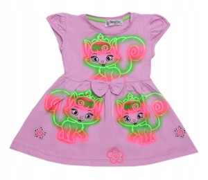 Sukienka dziewczęca bawełniana 80 cm neonowa - Kotki