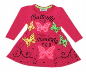 Sukienka dziewczęca bawełniana 86 cm neonowa - Motylek