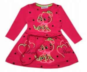  Sukienka dziewczęca bawełniana 86 cm neonowa - Pieski 