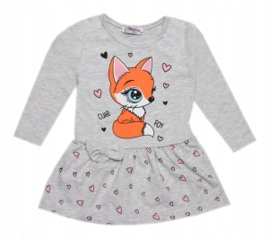  Sukienka dziewczęca bawełniana 80/98 cm szara - Lisek 
