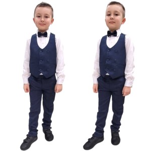 Garnitur elegancki z kamizelką 110/152 cm - Granatowy