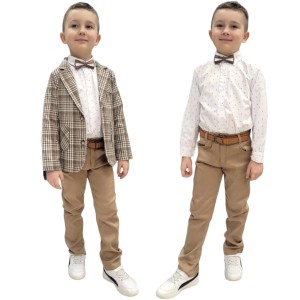  Garnitur dla chłopca 5 części 5-8 lat beżowa - Krata