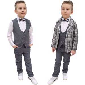 Garnitur chłopięcy 6 częściowy 5-8 lat szara - Krata