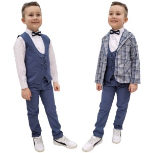 Garnitur chłopięcy 6 częściowy 5-8 lat granatowa - Krata