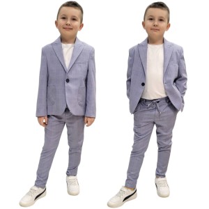  Garnitur sportowy + koszulka 98/152 - niebieska krata