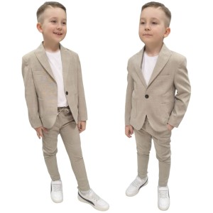 Garnitur sportowy + koszulka 98/152 - beżowa krata 