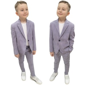 Garnitur elegancki + koszulka 98/152 - granatowa krata