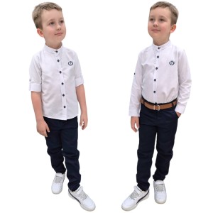 Elegancki komplet galowy dla chłopca 110-152cm - Biała koszula stójka