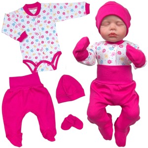 Wyprawka niemowlęca 4 częściowa 56-62 cm - Kwiatuszki