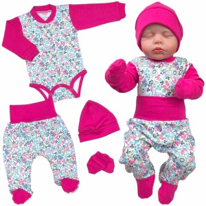  Wyprawka niemowlęca 4 częściowa - Kwiatuszki 