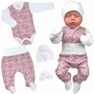 Wyprawka niemowlęca 4 częściowa 56-62 cm - Kwiatuszki