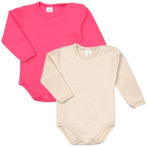 BODY 2 PAK Z DŁUGIM RĘKAWEM GŁADKIE 80-104 cm - różowy i beżowy