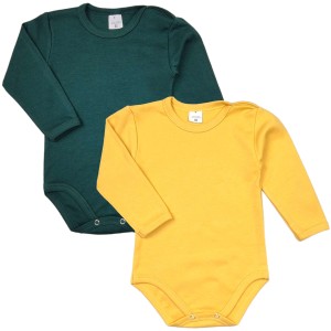 BODY DŁUGI RĘKAW 2-PAK GŁADKIE 80-110 cm - butelkowy i musztarda