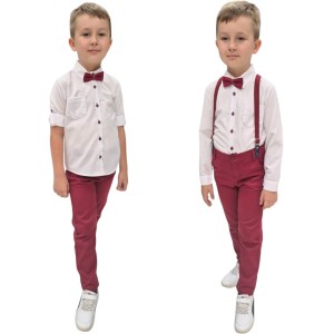 Elegancki wizytowy komplet dla chłopca 2-9 lat - Bordowe wzorki