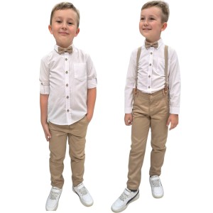 Elegancki komplet wizytowy dla chłopca 2-9 lat - Beżowe wzorki