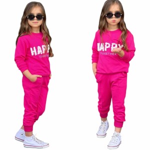 DRESY DLA DZIEWCZYNKI SPODNIE BLUZA Z NAPISEM - HAPPY