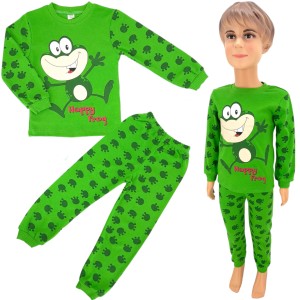 PIŻAMA PIŻAMKA DZIECIĘCA KOMPLET DŁUGI RĘKAW BAWEŁNA ZIELONA ŻABA 