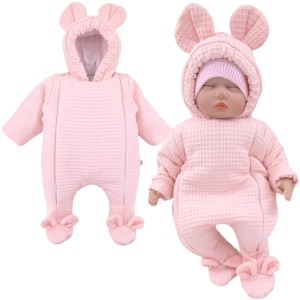 Kombinezon niemowlęcy ocieplany 56/80 cm - Różowy Wafel