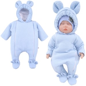 Kombinezon niemowlęcy ocieplany 56/80 cm - Niebieski Wafel