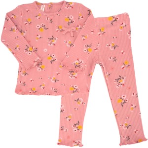  Komplet niemowlęcy bluzka legginsy prążek 68/86 cm - Różowy