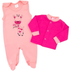 Śpiochy i kaftanik 56/68 - Różowa Żyrafka 