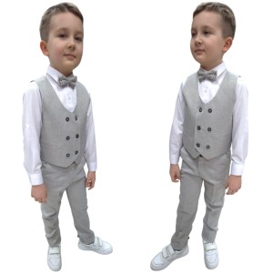 Garnitur chłopięcy 4 częściowy 6-9 lat - Beżowe paski 