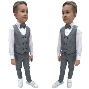 Garnitur chłopięcy 4 części 116/134 cm - szara kratka 