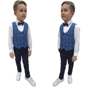 Garnitur chłopięcy 6/9 lat - niebieska krata 