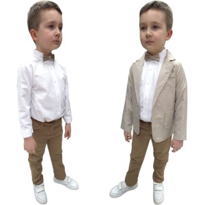 Garnitur 5 częściowy dla chłopca 110/128 cm - Beżowa marynarka