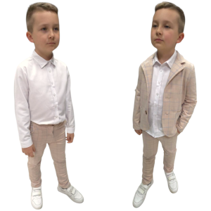 Garnitur sportowy dla chłopca 122/164 cm - Beżowa kratka