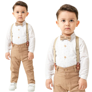 Elegancki komplet niemowlęcy 80-92 cm - Beżowe wzorki 