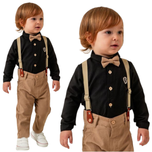Komplet elegancki niemowlęcy dla chłopca 80-98 cm - czarny/beż