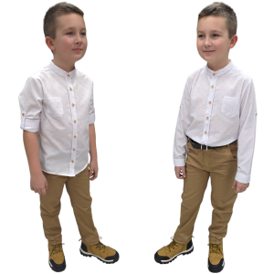 Elegancki komplet dla chłopca 116/140 cm - Beżowe wzorki 