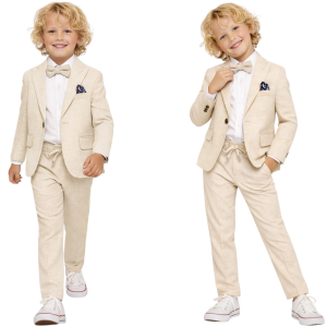 Garnitur chłopięcy elegancki 4 częściowy 98/164 cm - Beżowy 