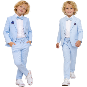  Garnitur chłopięcy elegancki 4 częściowy 98/164 cm - Błękitny 