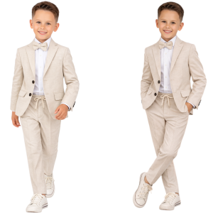  Garnitur chłopięcy elegancki 4 części 110/152 cm - Beżowy gładki 