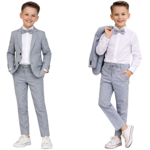 Garnitur chłopięcy elegancki 4 części 110/152 cm - Szary gładki