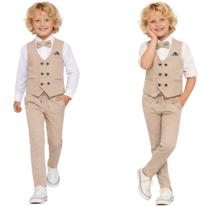 Komplet elegancki chłopięcy z kamizelką 92/158 cm - Beż