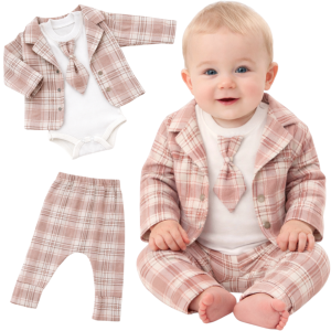 Elegancki komplet niemowlęcy 62/80 cm - krata beżowa 